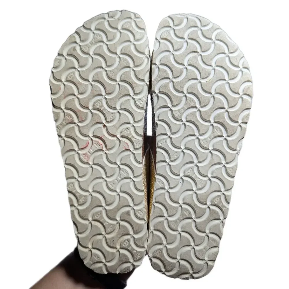Birkenstock Birki's Gold Glitter Double Strap Cork Footbed Slide Sandals 36 5 N